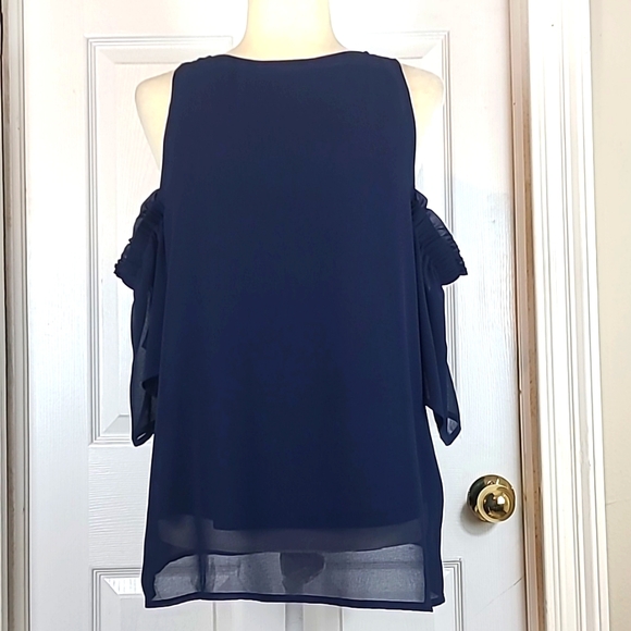 Buckle Black Cold Shoulder Blouse - Picture 1 of 13